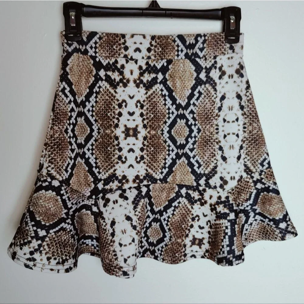 Nasty Gal Snakeskin Print Ruffle Hem Miniskirt, Size 6